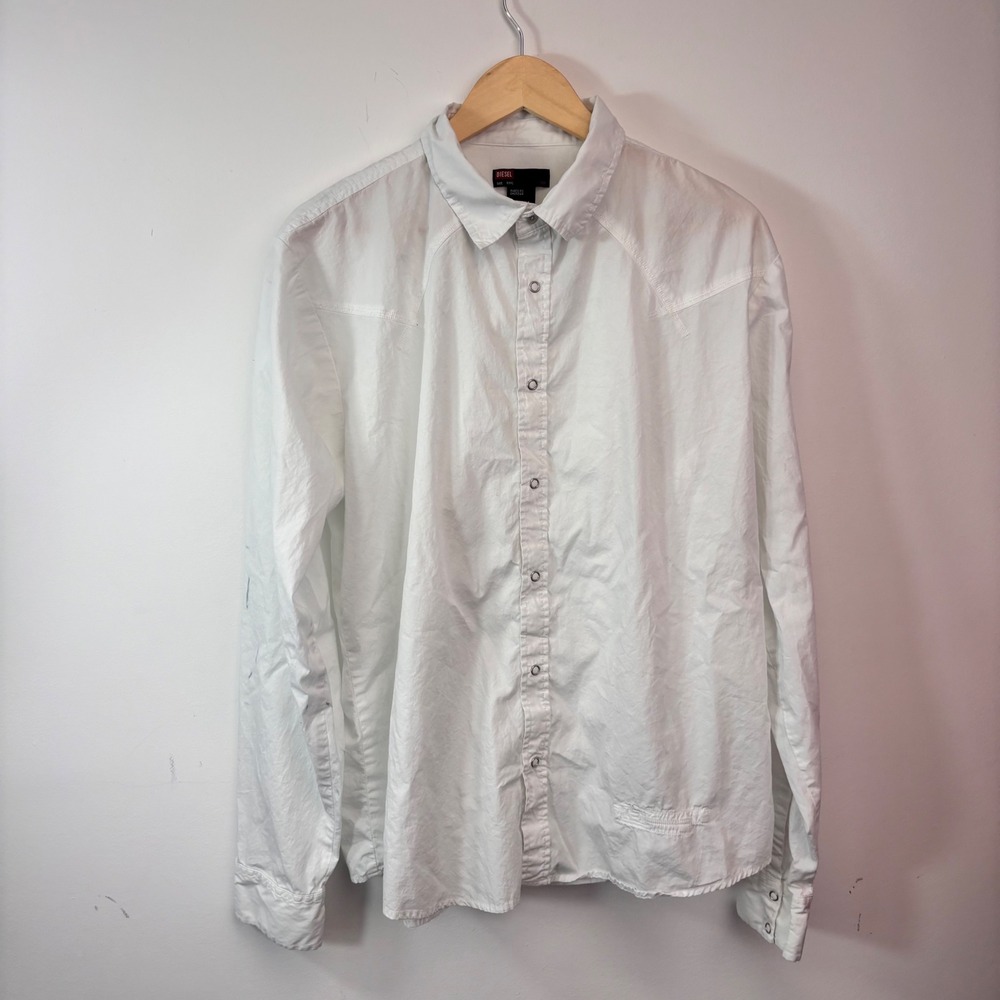 Diesel White Western Snap Shirt Size XXXL Fit Like XL Y2K Cotton Cowboy Designer